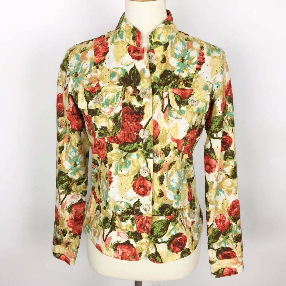 Bamboo Traders Women's Floral Print Button Up Jacket Blazer Size S